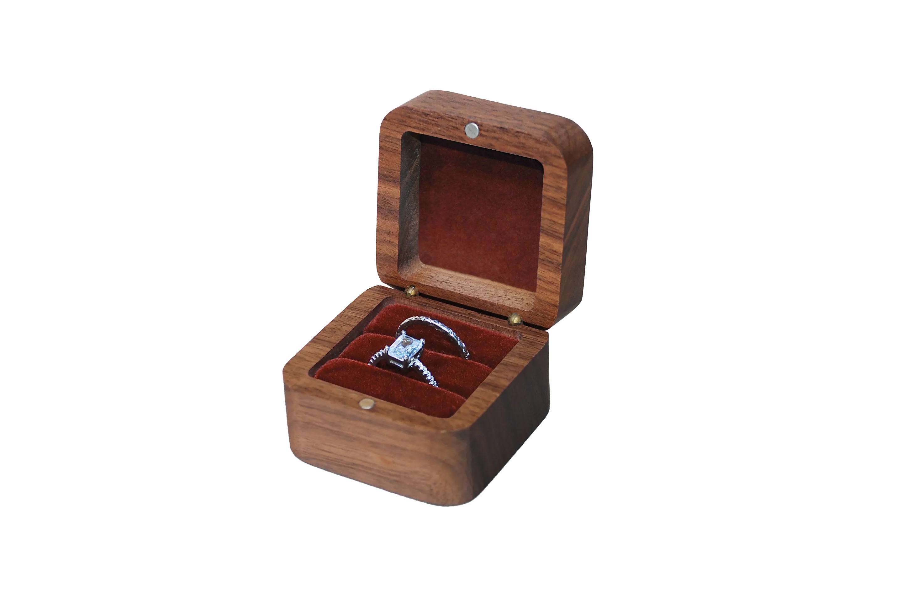 實木方型北美胡桃雙戒盒