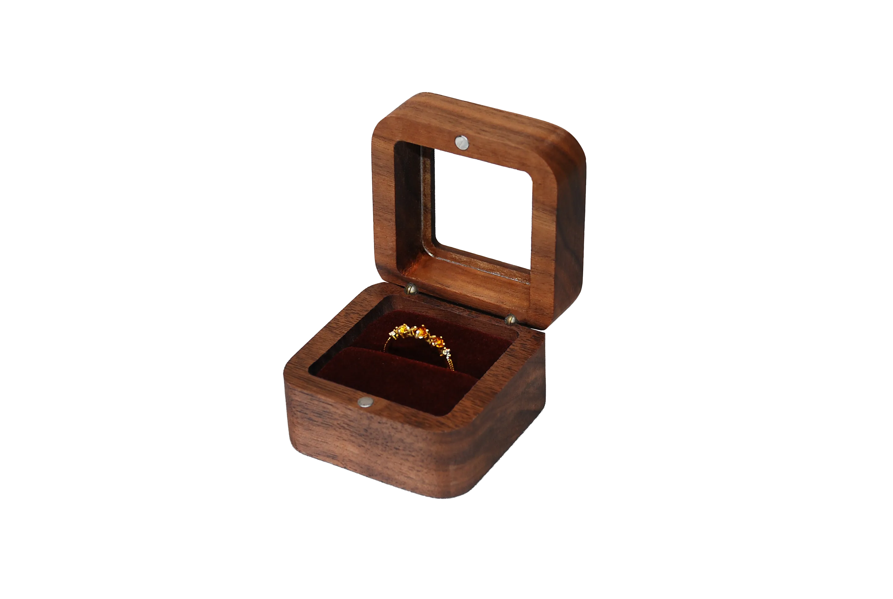 開窗方型北美胡桃單戒盒