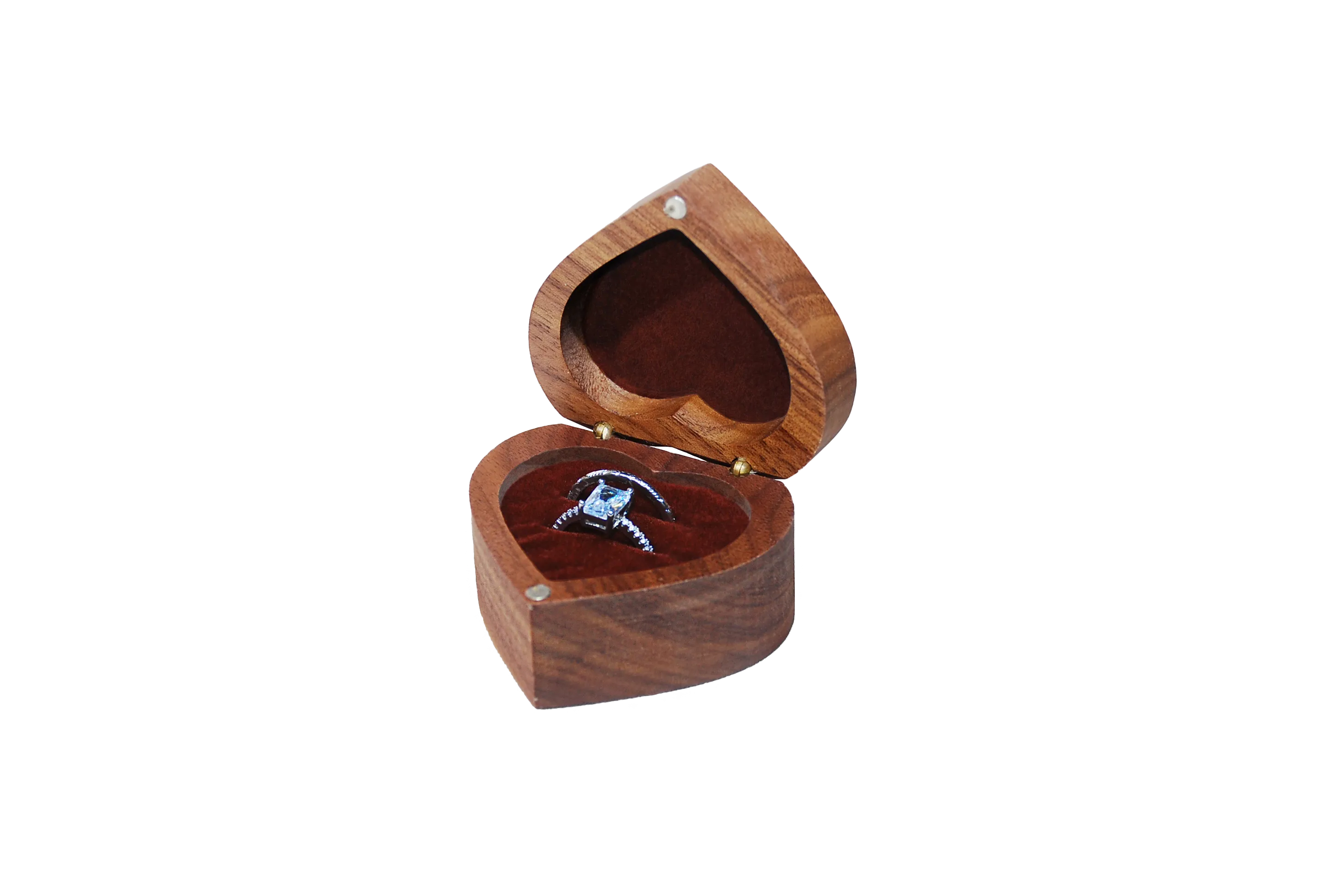 實木心型北美胡桃雙戒盒