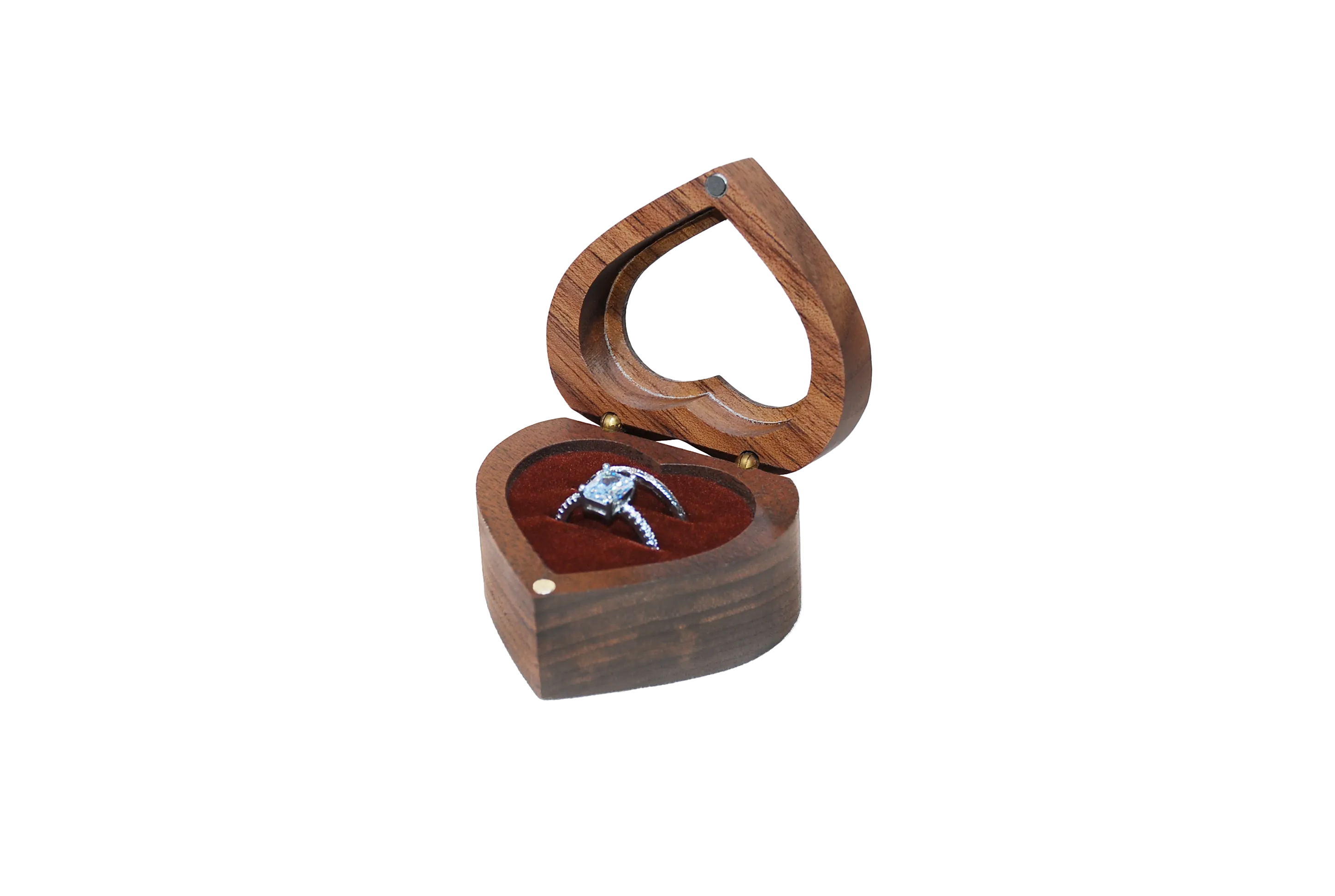 開窗心型北美胡桃雙戒盒