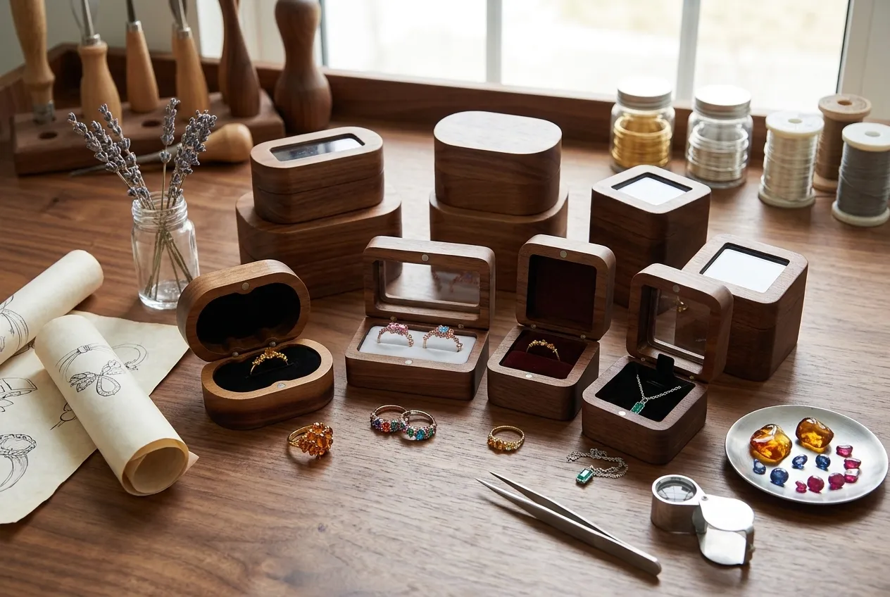 開窗方型北美胡桃單戒盒