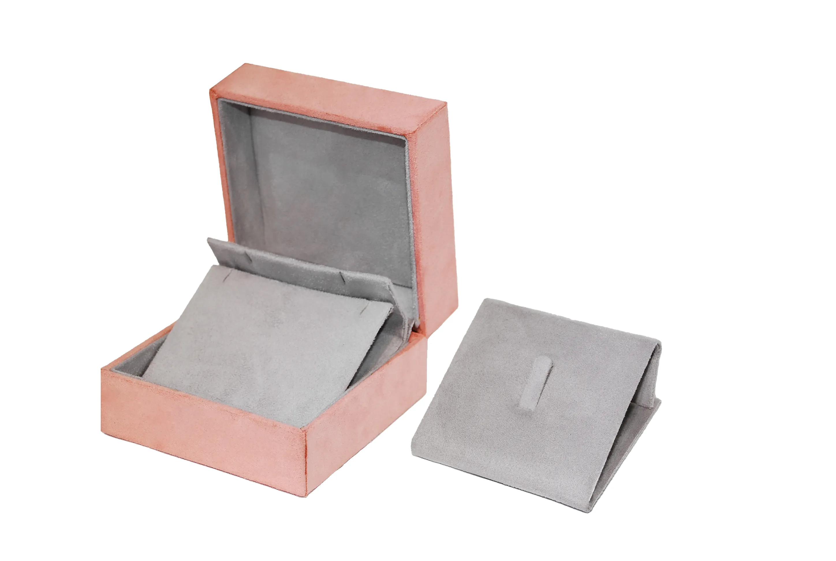 麂皮絨布戒耳墜三用盒 粉