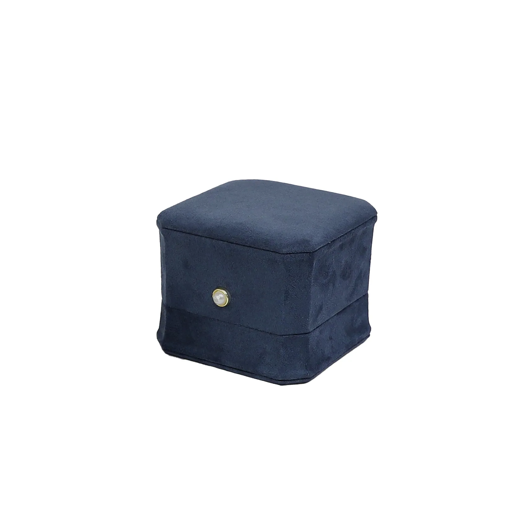 湖藍八角麂皮布戒指盒(大)