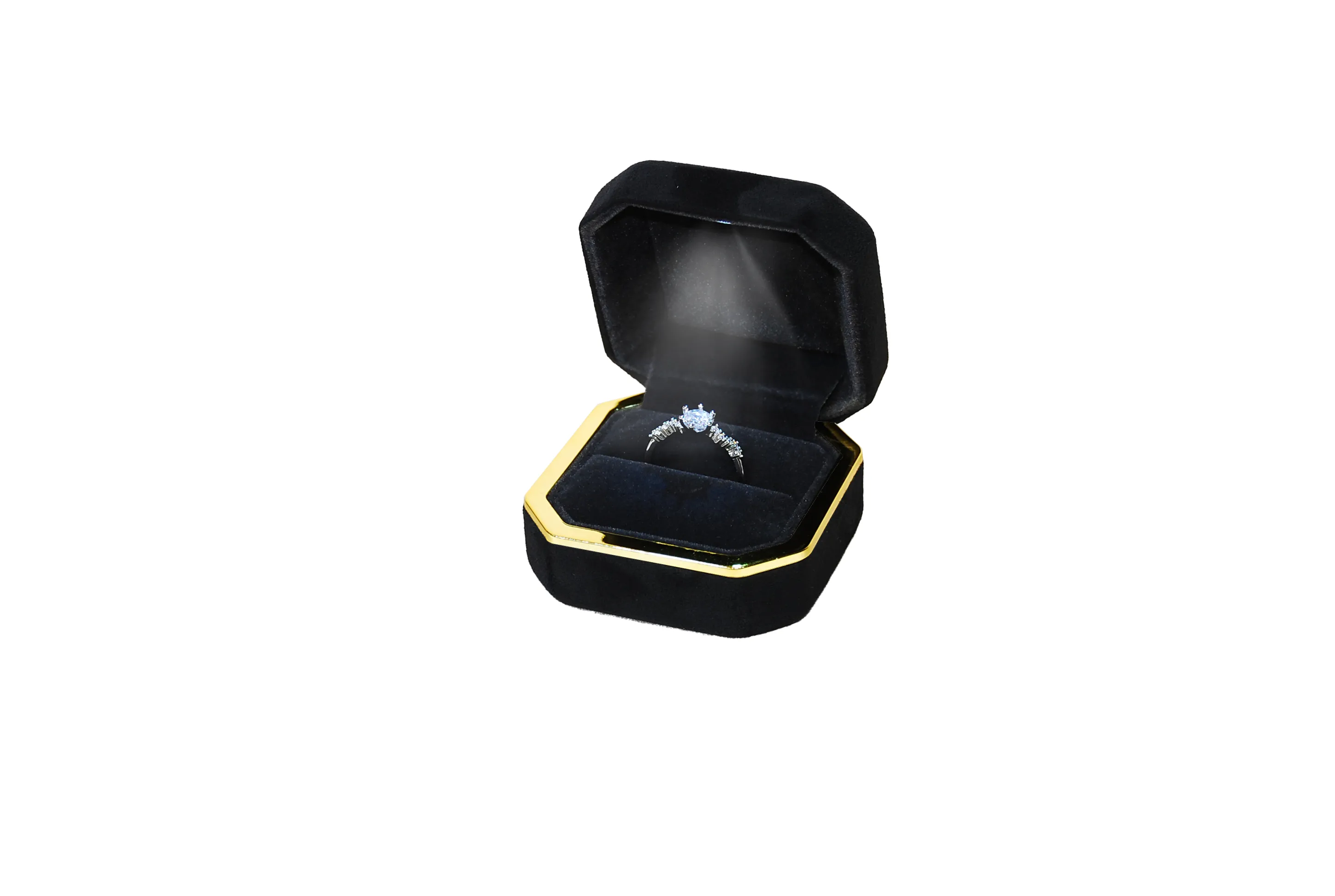 八角LED燈麂皮戒指盒(小)