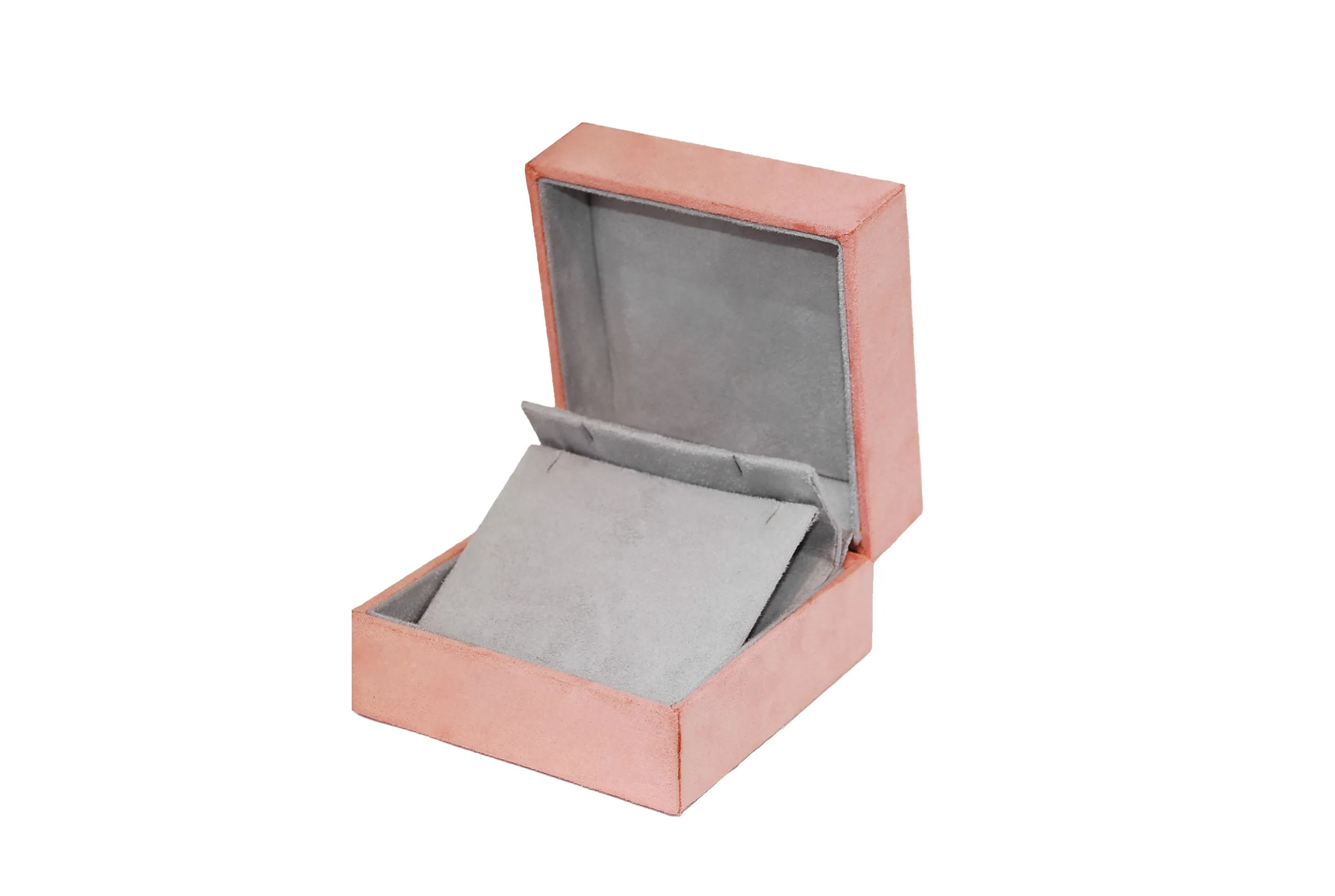 麂皮絨布戒耳墜三用盒 粉