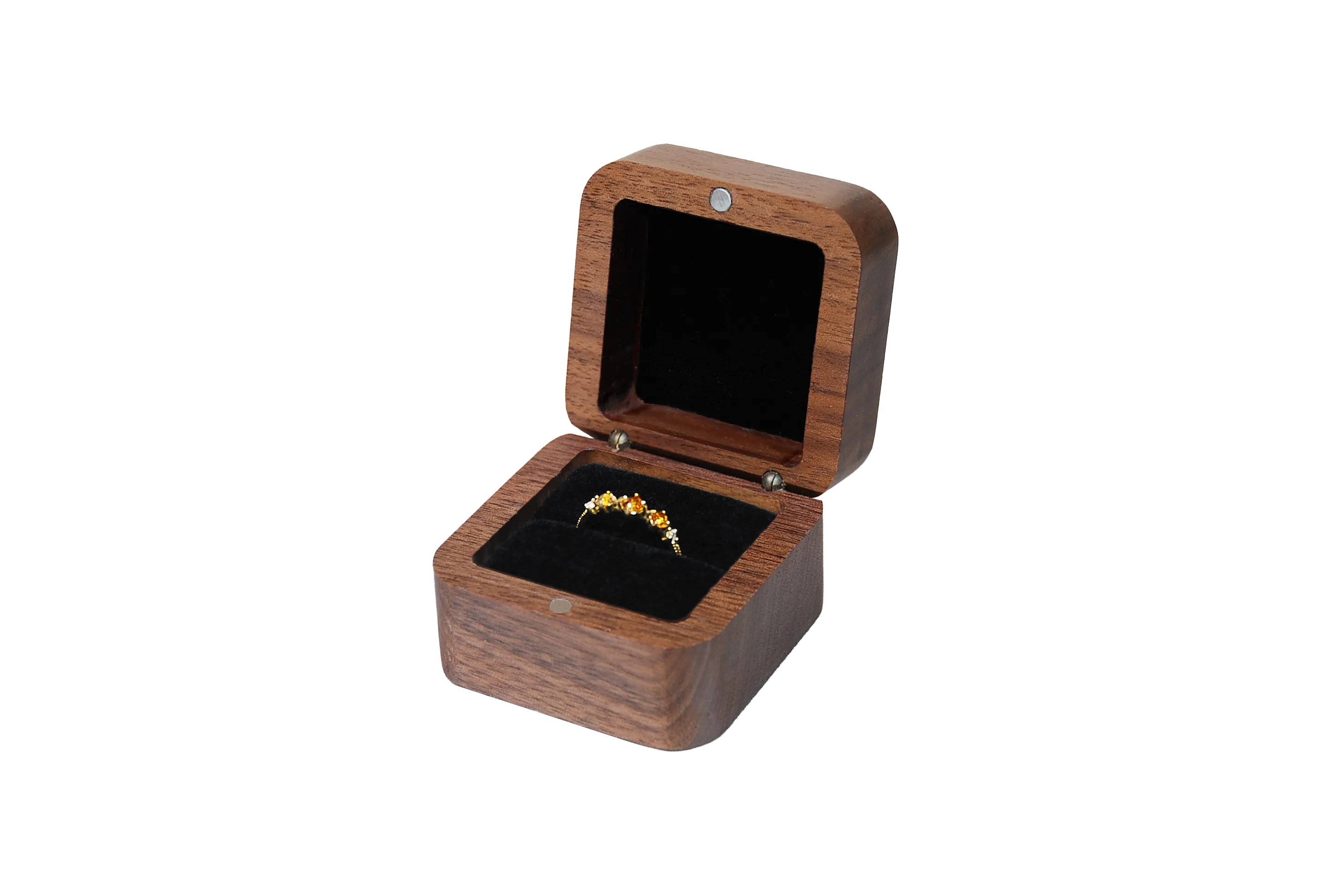 實木方型北美胡桃單戒盒