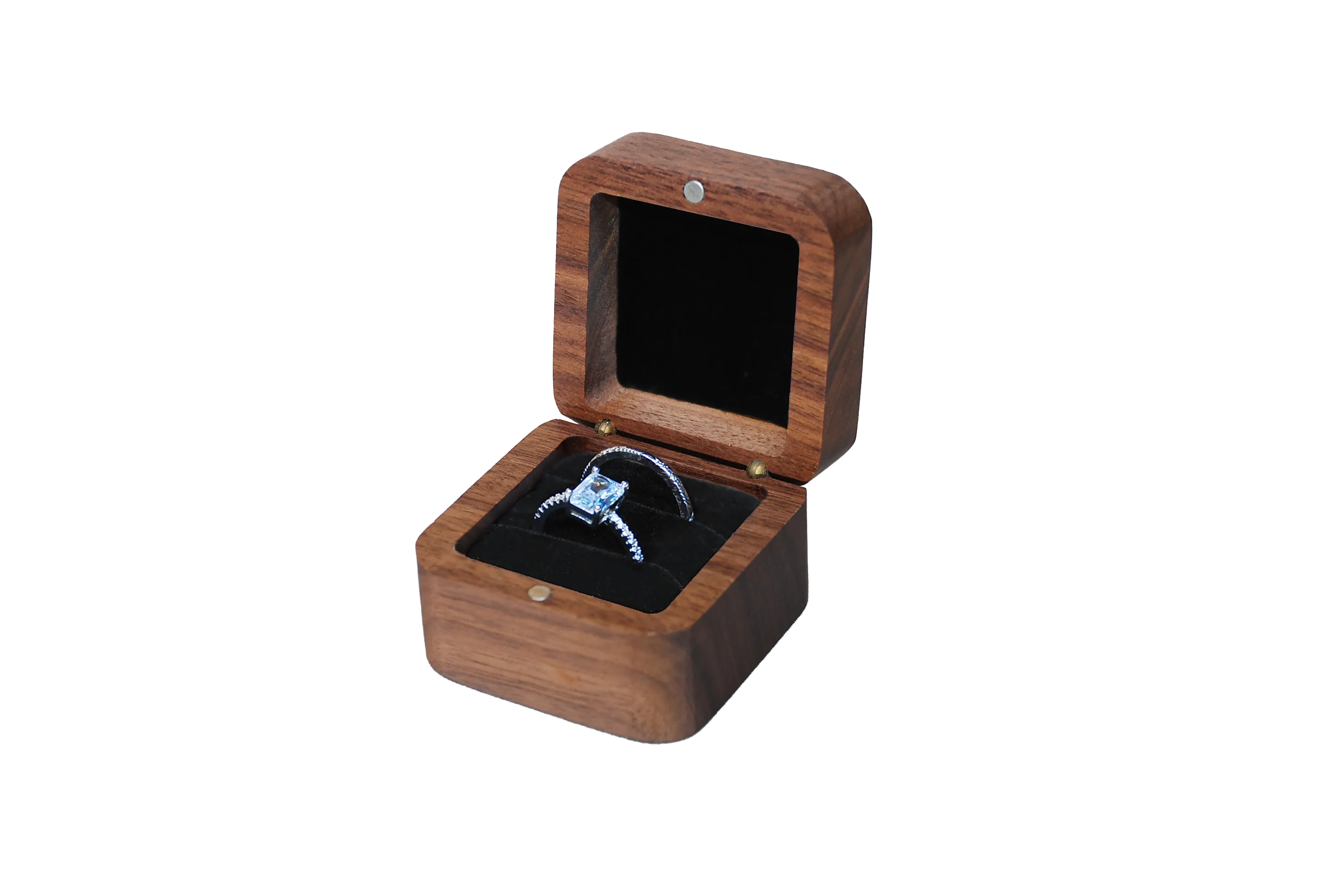 實木方型北美胡桃雙戒盒