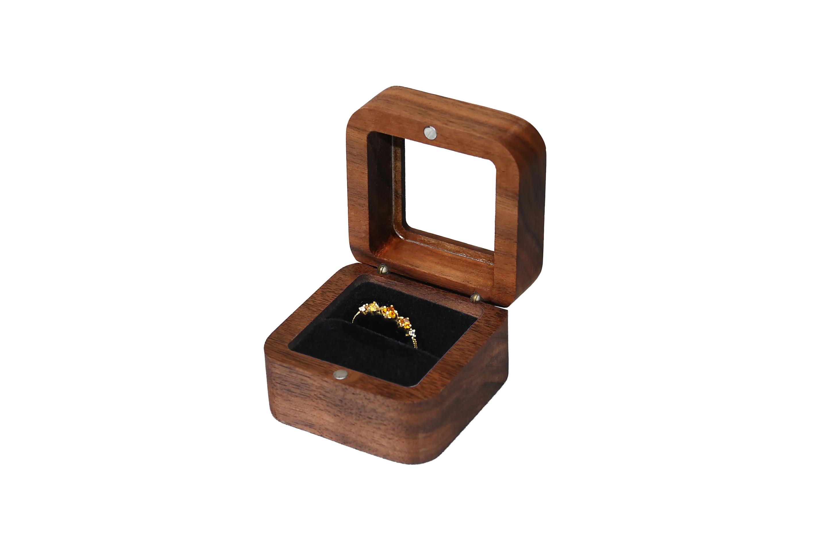 開窗方型北美胡桃單戒盒