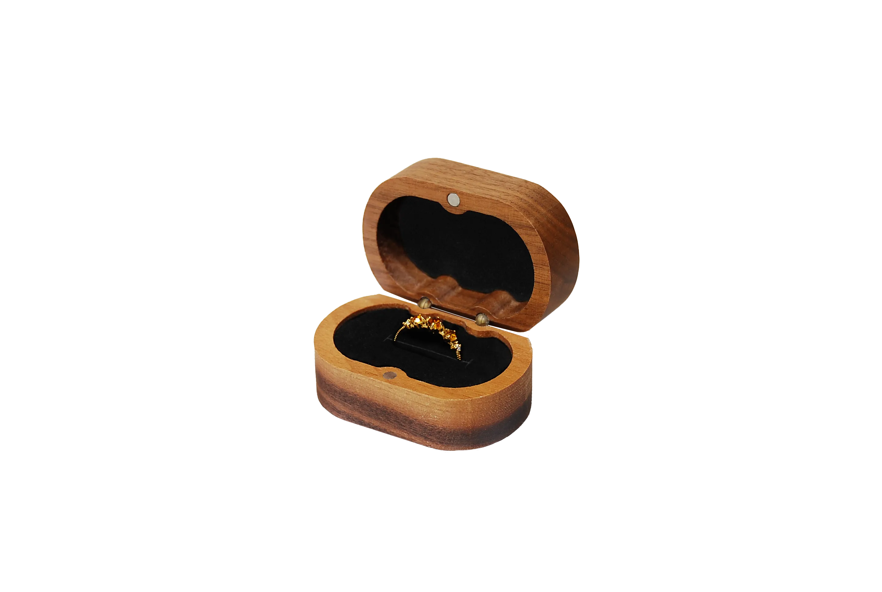 實木橢圓北美胡桃單戒盒