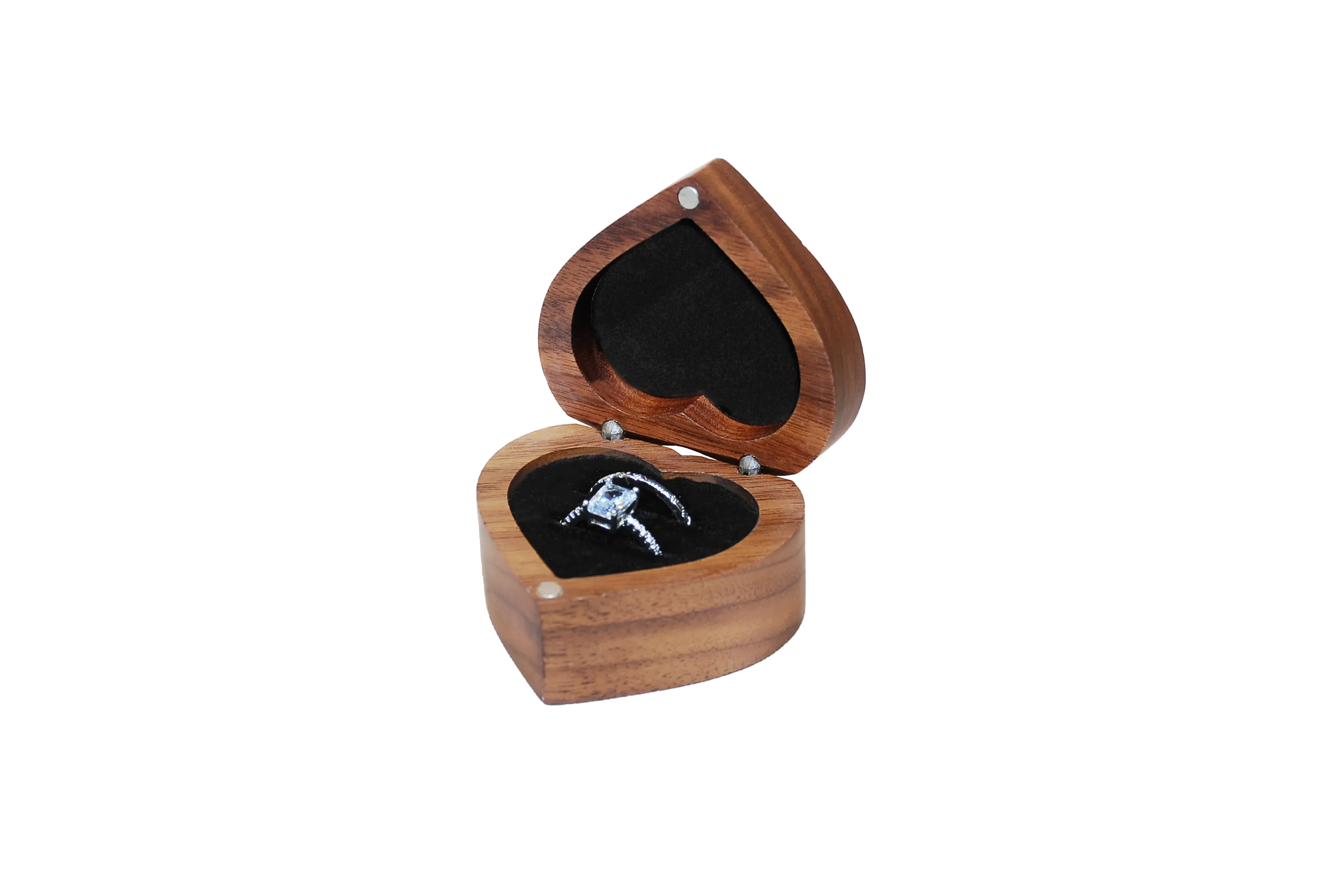 實木心型北美胡桃雙戒盒