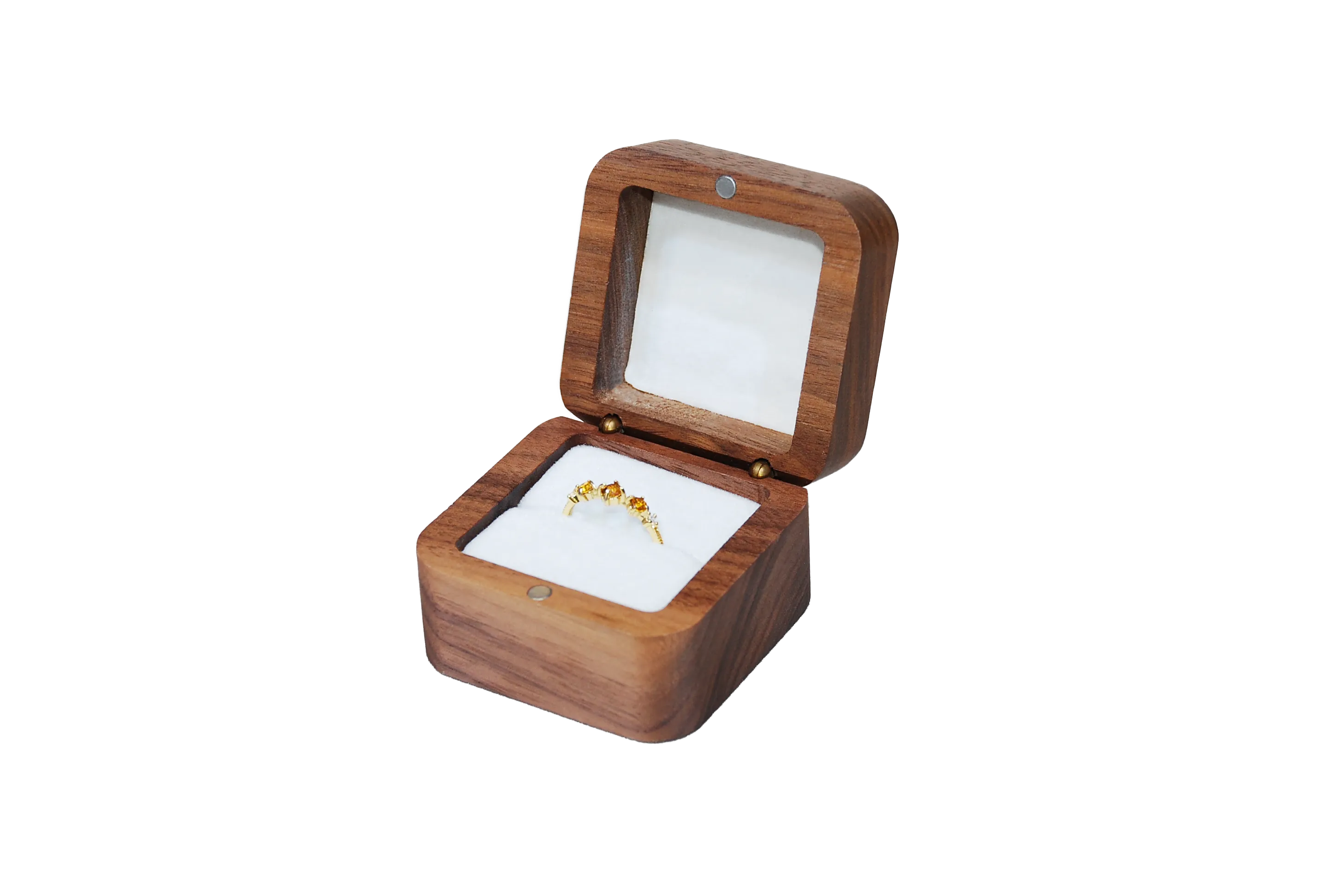 實木方型北美胡桃單戒盒