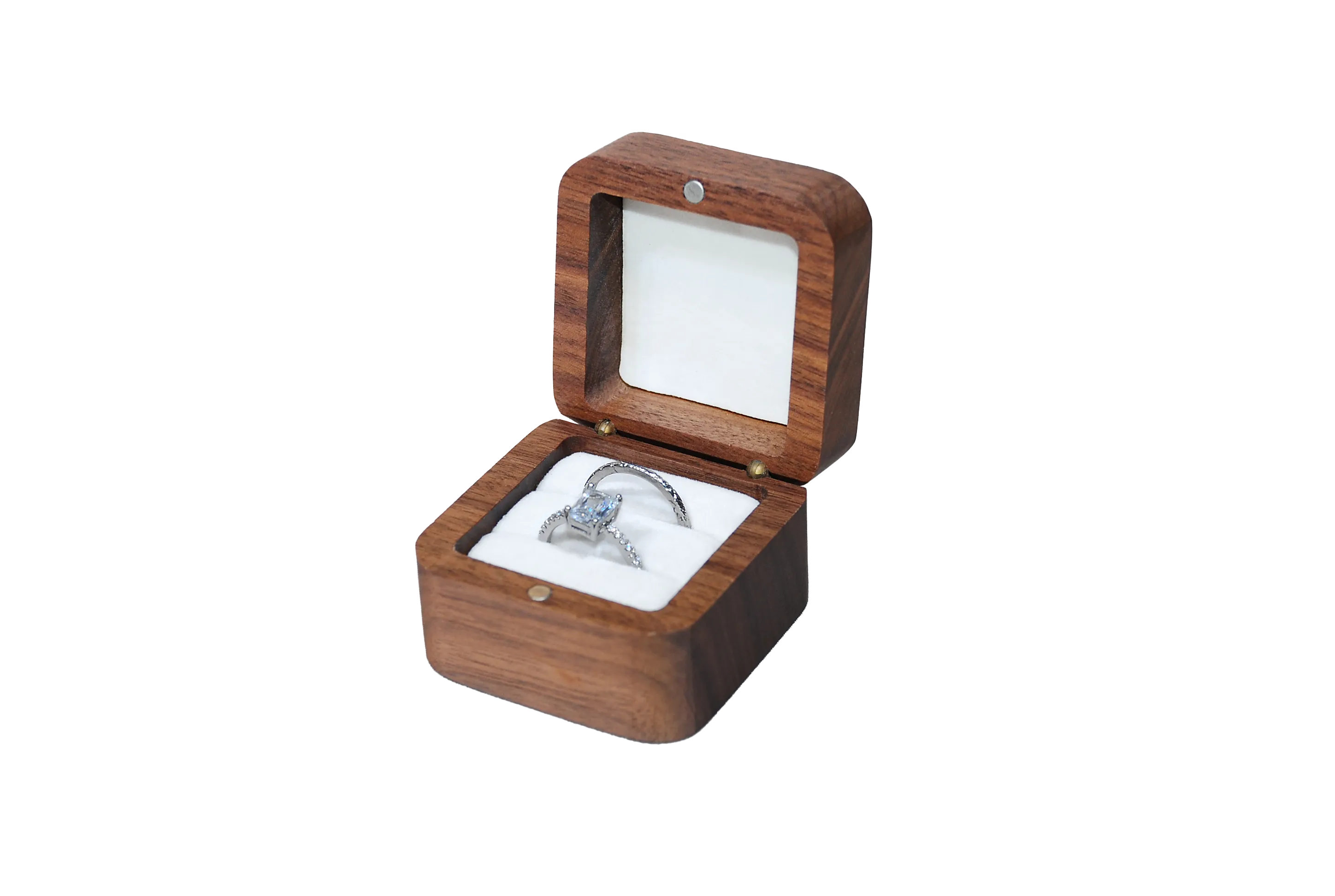 實木方型北美胡桃雙戒盒