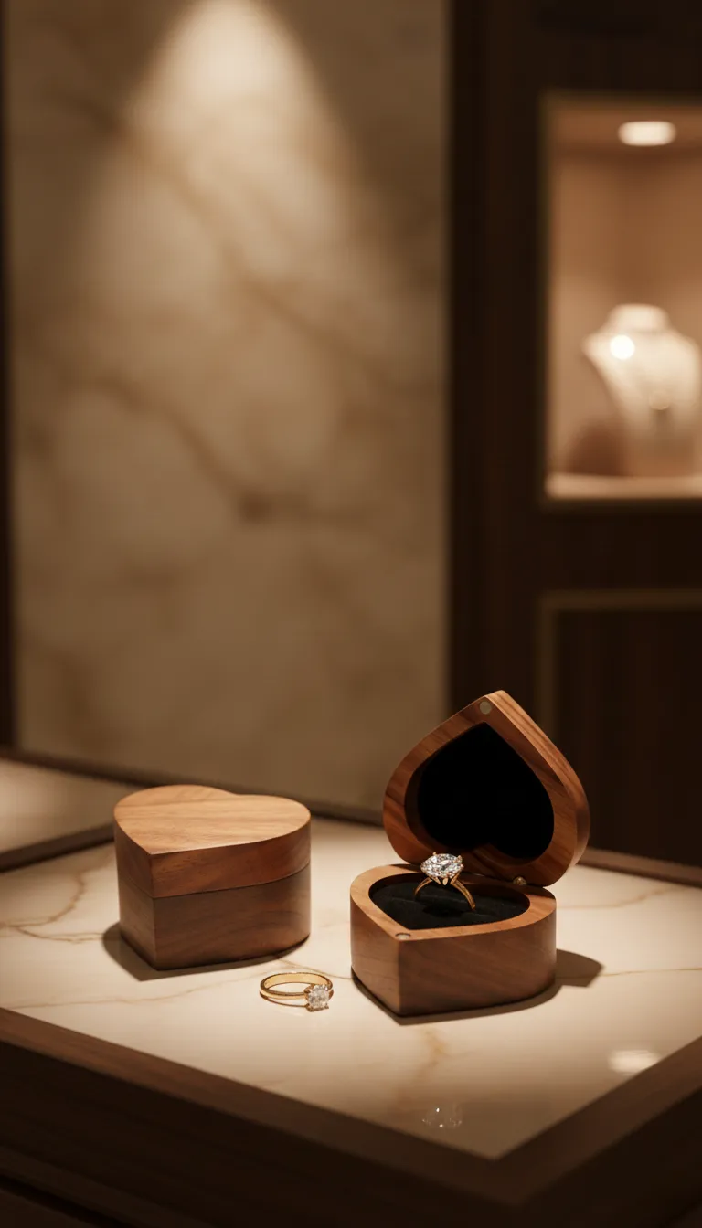 實木心型北美胡桃單戒盒