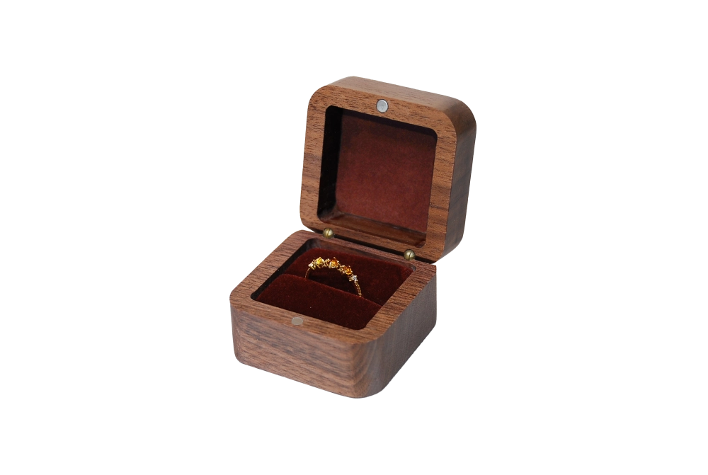 實木方型北美胡桃單戒盒
