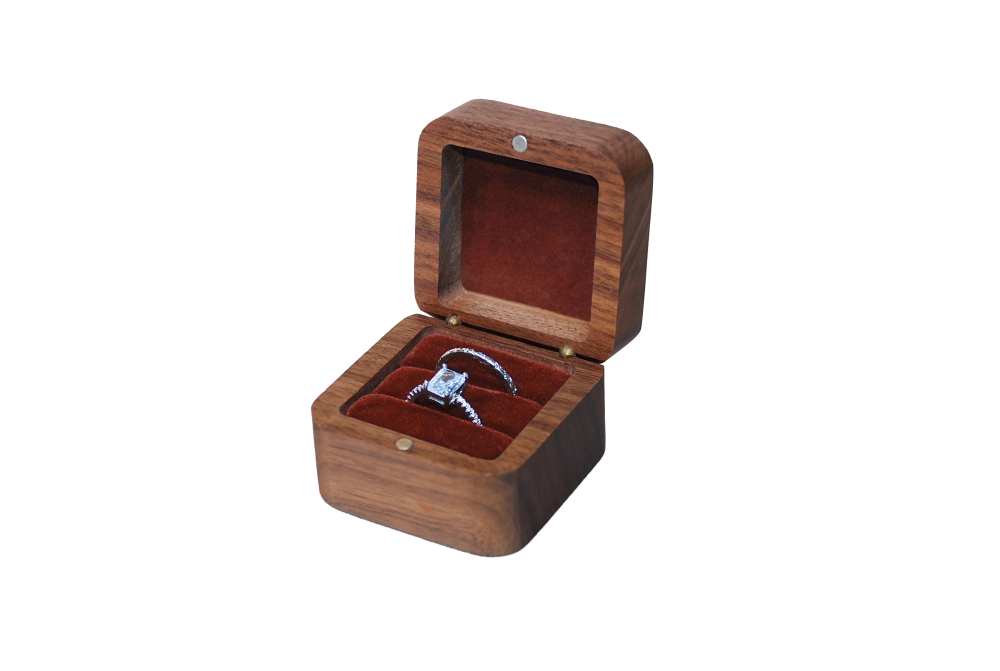 實木方型北美胡桃雙戒盒