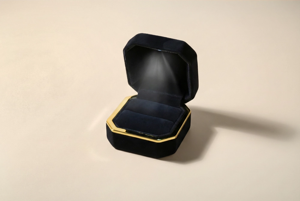 八角LED燈麂皮戒指