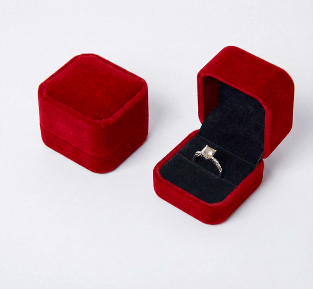 方形絨布戒指耳釘盒(小)