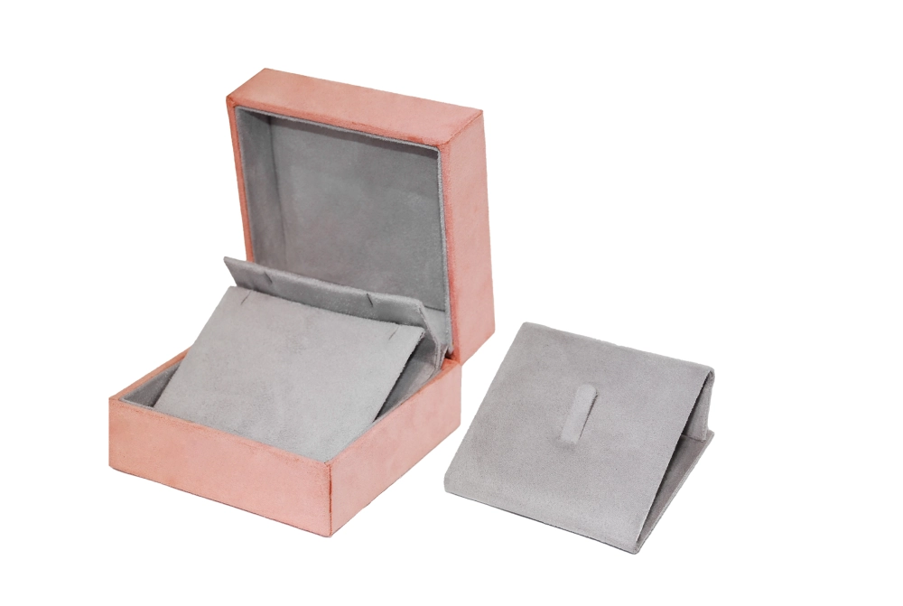 麂皮絨布戒耳墜三用盒 粉