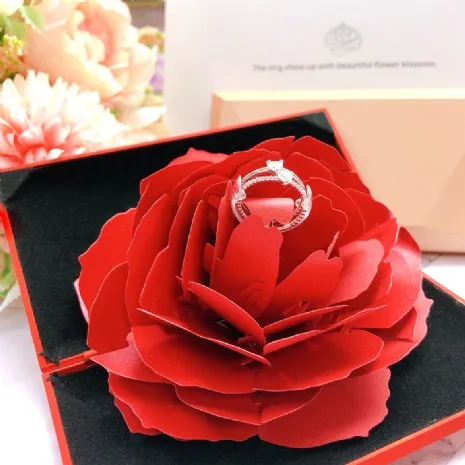 (缺)玫瑰紅花求婚戒盒 12個