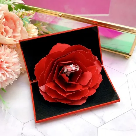 (缺)玫瑰紅花求婚戒盒