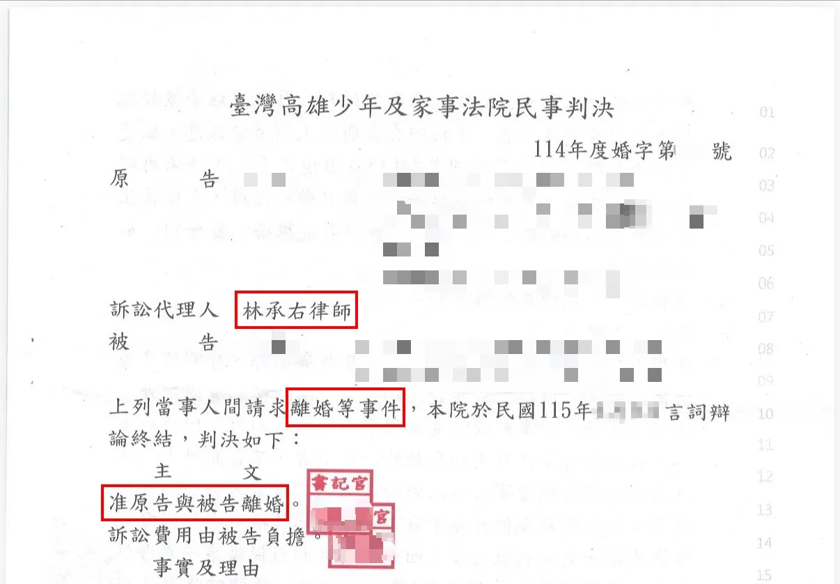 家事案件-離婚-勝訴