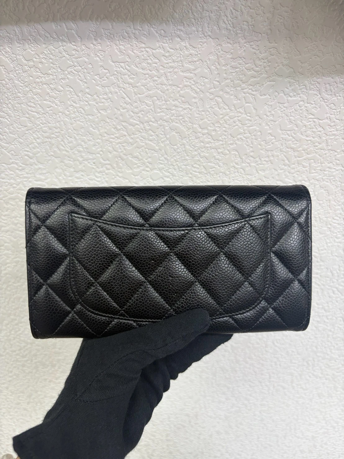 CHANEL 經典菱格紋荔枝皮銀釦長夾