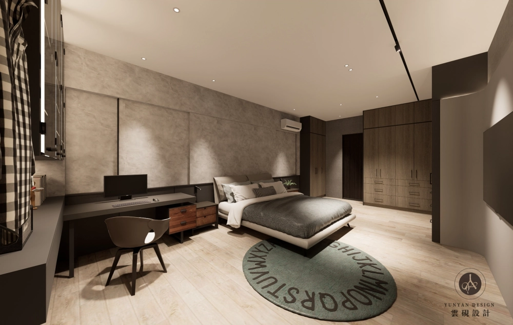 【深色中性臥室｜沉穩光影裡的率性靜享】