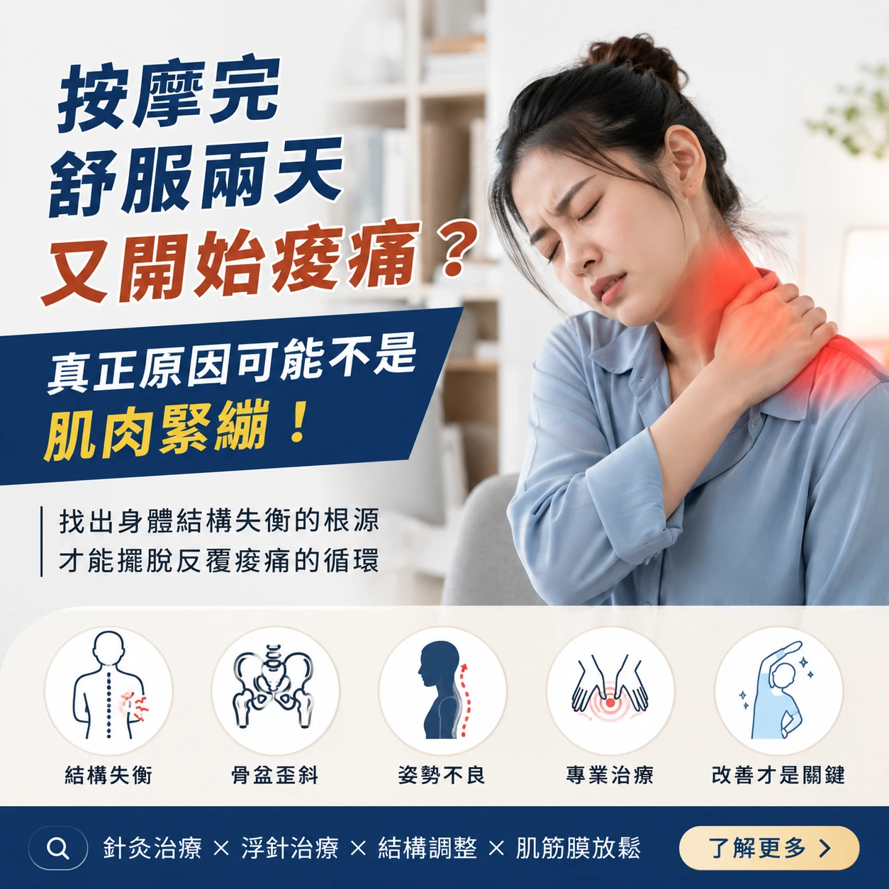 按摩完舒服兩天又開始痠痛？肩頸痠痛反覆發作，真正原因可能不是肌肉緊繃 ｜大里區中醫｜大里區中醫痠痛治療
