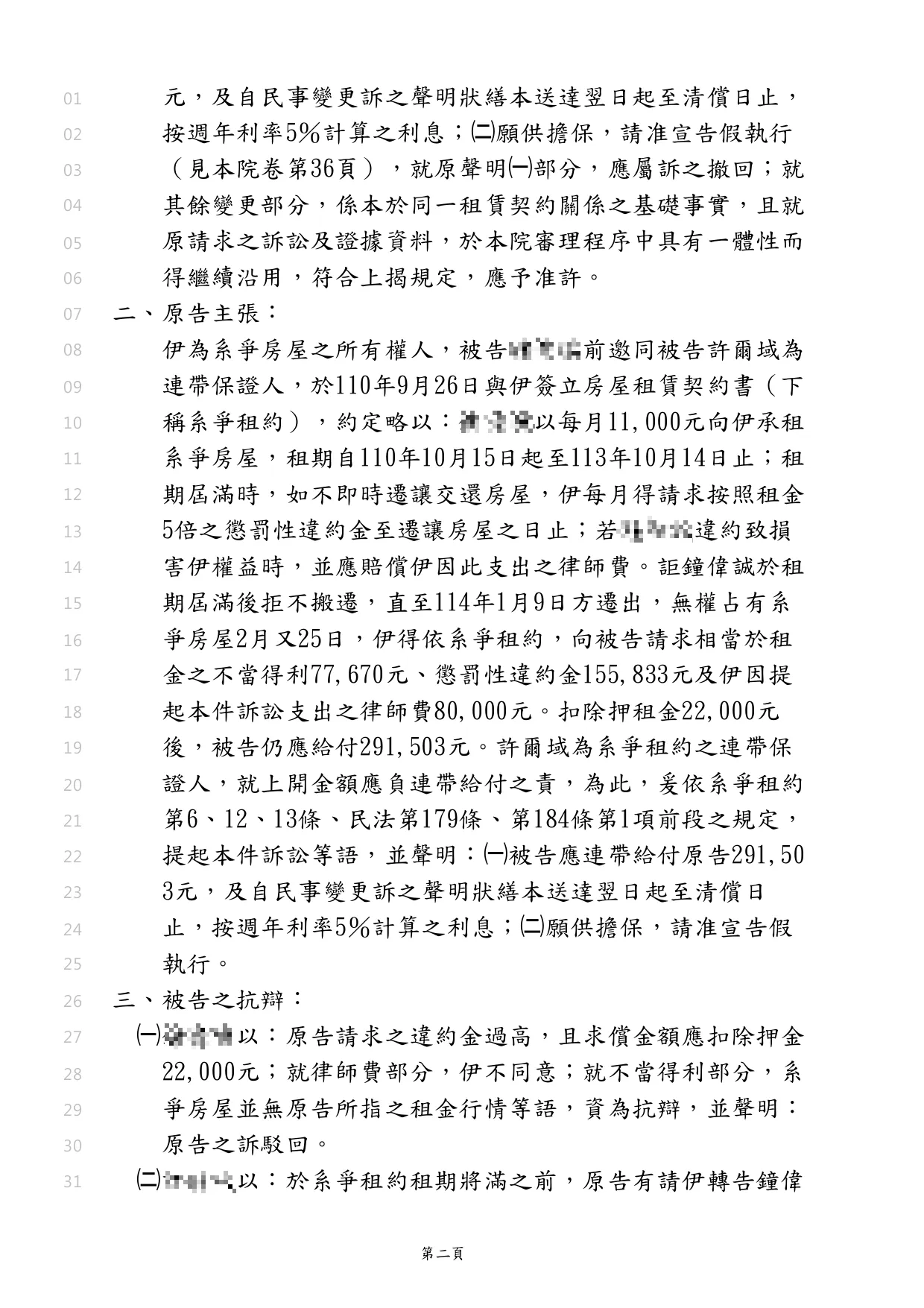 幫房東向無故佔有房屋的人請求違約金、不當得利、律師費