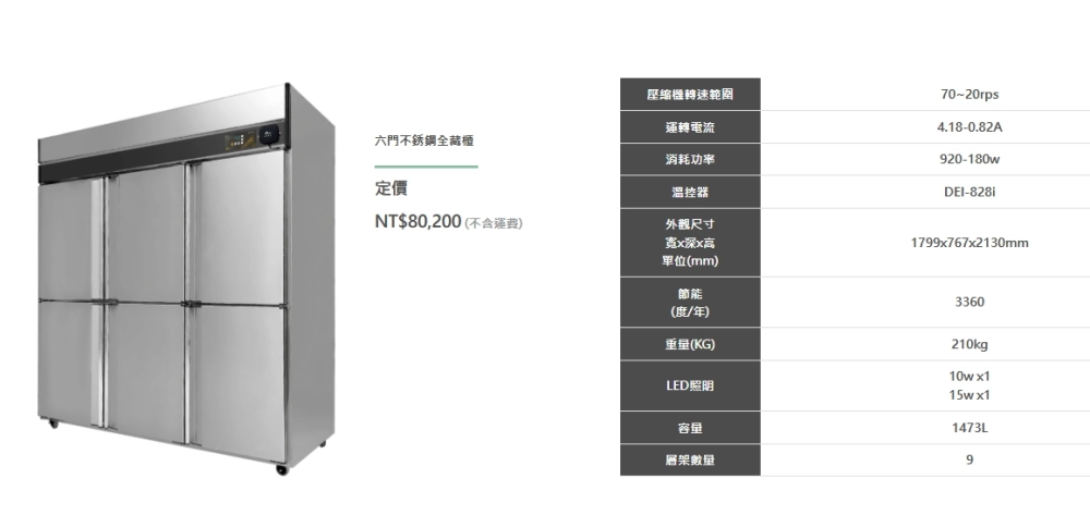 六門不鏽鋼全藏櫃
