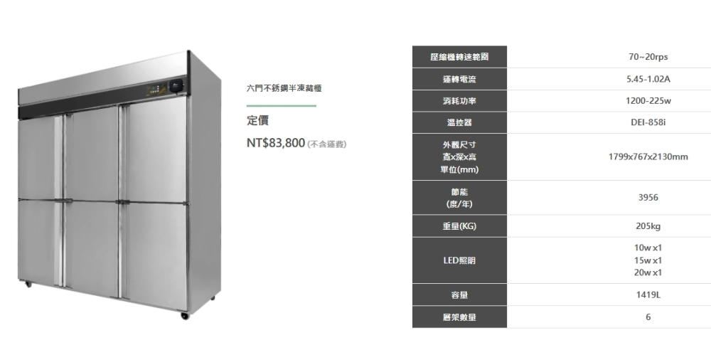 六門不鏽鋼半凍藏櫃
