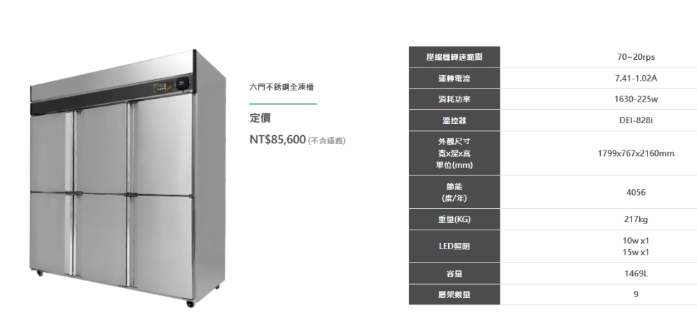 六門不鏽鋼全凍櫃