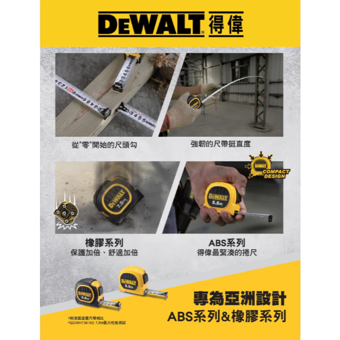 DEWALT得偉 專業測量捲尺 DWHT36155~36158系列 全公分mm