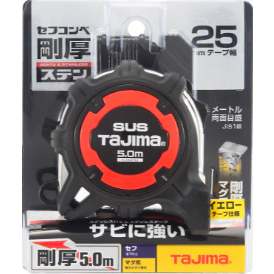 TAJIMA 田島 含稅 剛厚包膠不鏽鋼捲尺 帶寬25mm 5米/公分 附安全扣磁鐵GASFGSLM GASFGSLWM