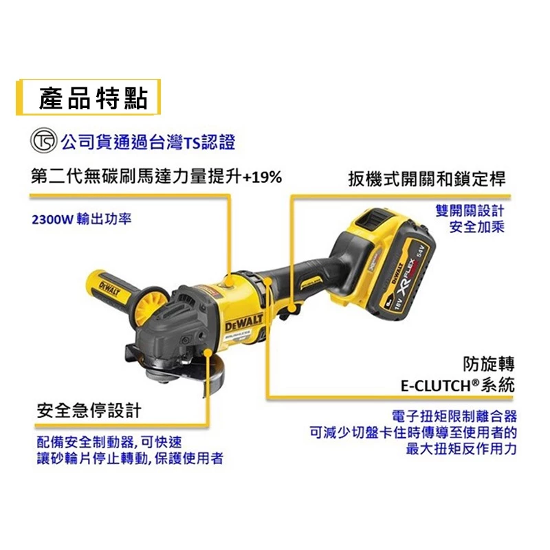 DEWALT得偉 原廠公司貨(含稅) DCG418X2 / 60V Max* (54V)鋰電無碳刷板機式 5
