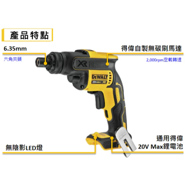 DEWALT得偉 原廠公司貨(含稅) 20V Max鋰電無碳刷隔間用起子機 DCF620D2