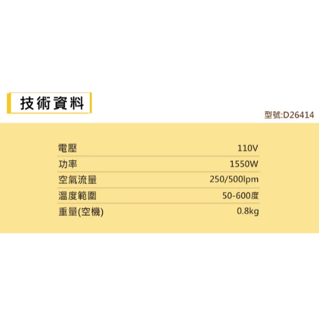 DEWALT得偉 原廠公司貨(含稅) 1550w 數位顯示熱風槍 D26414 插電熱風機