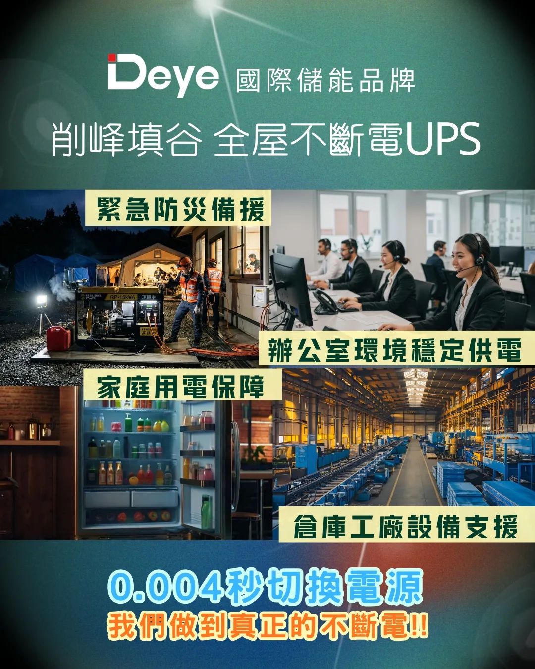 Deye德業全屋不斷電UPS儲能系統 - 0.004秒切換支援家庭、辦公室及工廠供電