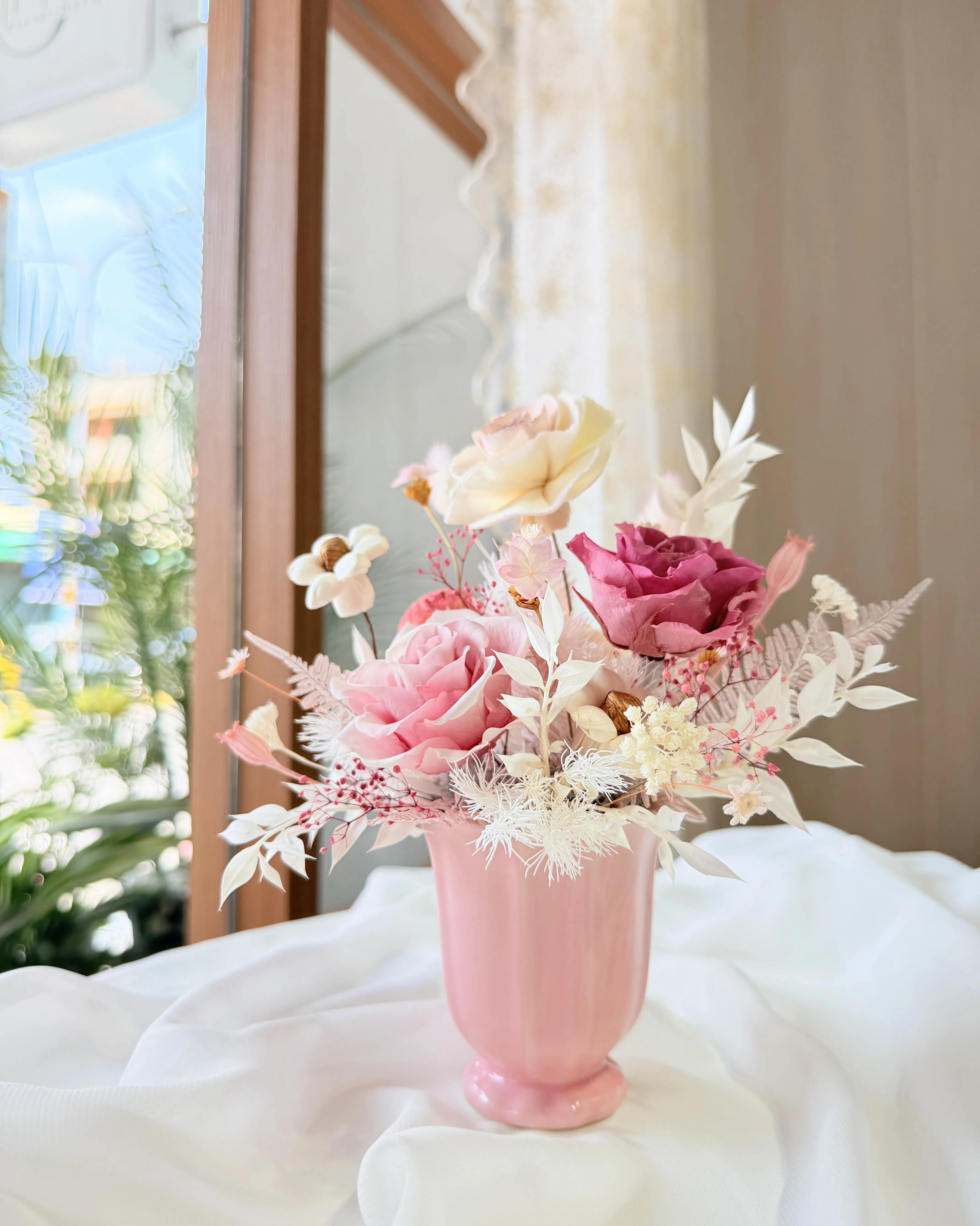 (現貨)永生花佐索拉花-粉瓷器盆花