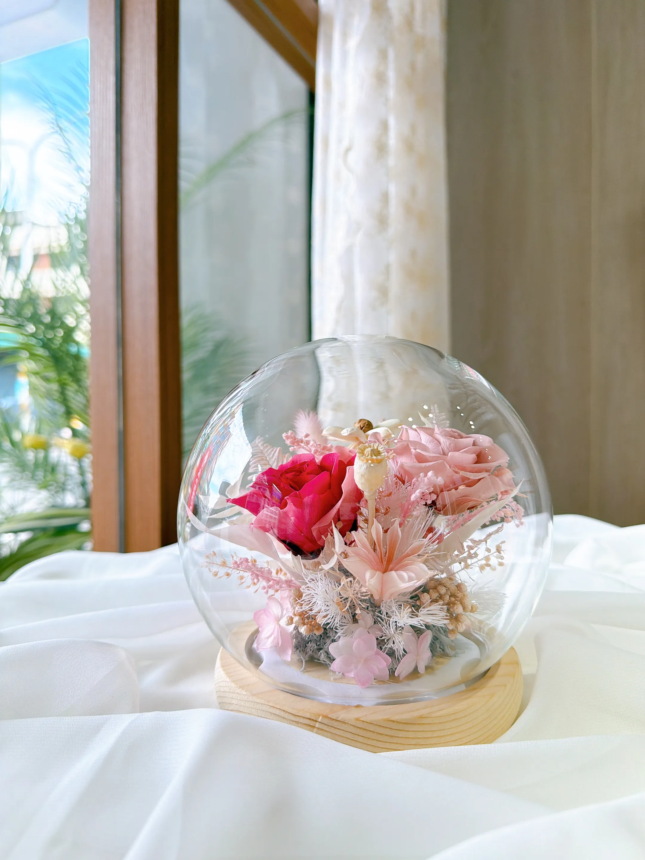 (現貨)圓玻玻系列-永生玫瑰花