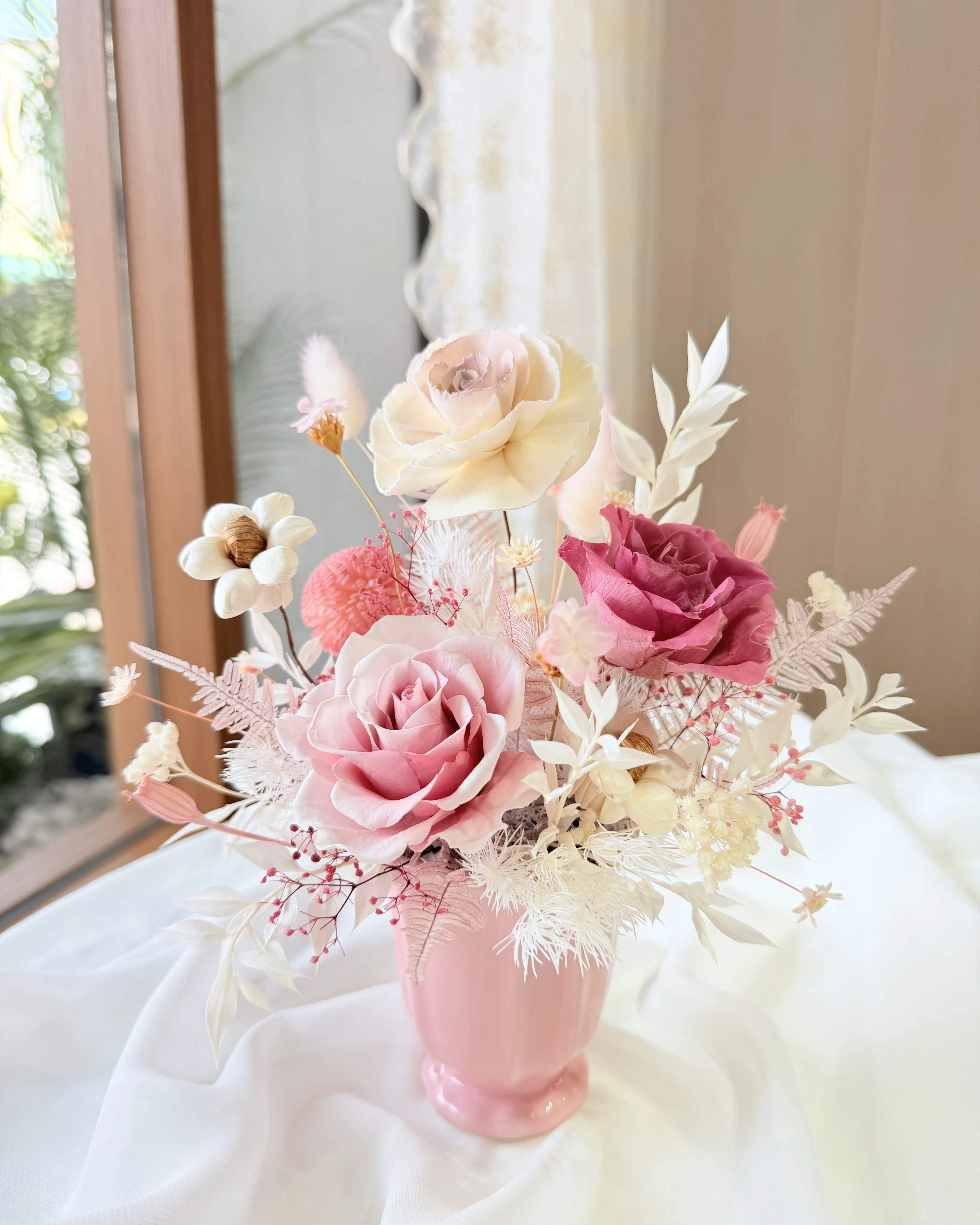 (現貨)永生花佐索拉花-粉瓷器盆花