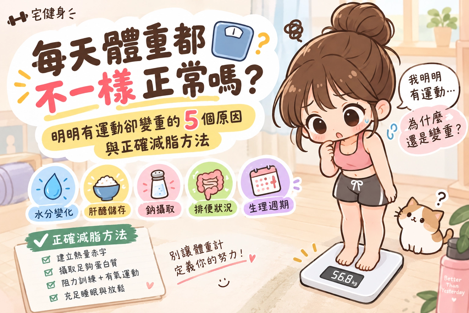 每天體重都不一樣正常嗎？明明有運動卻變重的 5 個原因與正確減脂方法